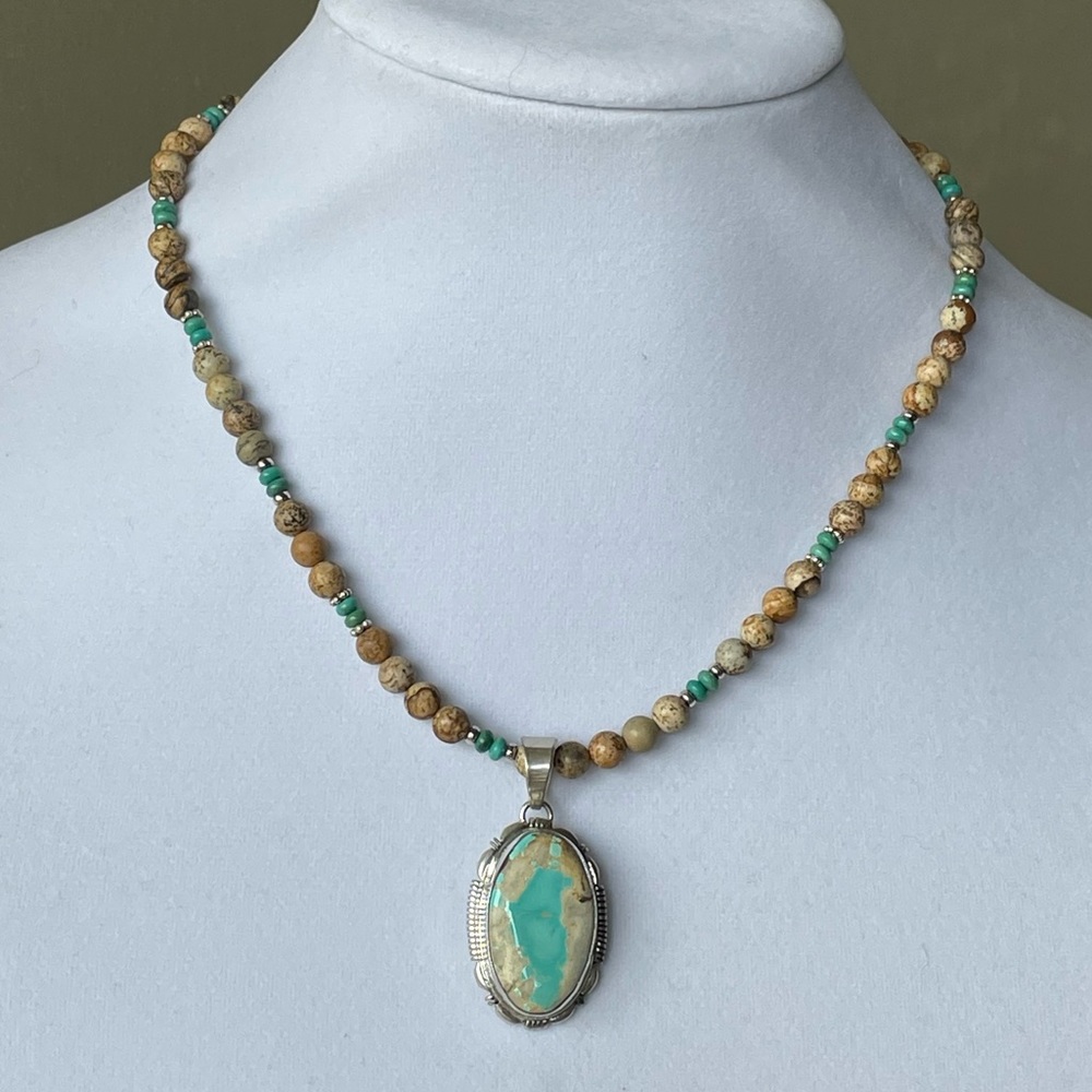 Native American Turquoise & Stealing Silver Necklace